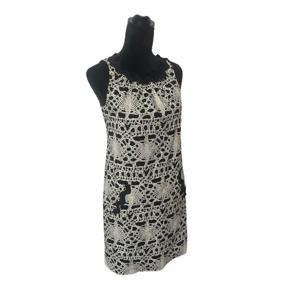 Vivienne Tam Abstract Cream and Black Sleeveless Retro Style Dress Size 4 - Picture 6 of 15